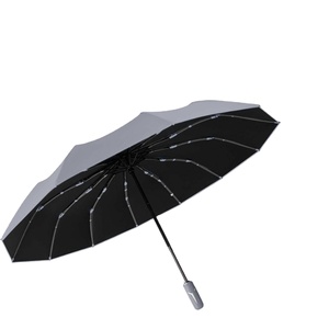 12-rib Fully Automatic <b>Large</b> Extra-thick Black-coated Glass Fiber Ribs Rubber Handle Three-fold Adults Sun <b>Umbrella</b> UV - Product Image 1