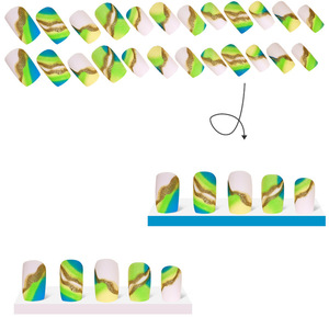Uñas Postizas Reutilizables Estilo Europeo Americano Francés, Color Verde Fluorescente <span class=keywords><strong>con</strong></span> Borde <span class=keywords><strong>Dorado</strong></span>, Arte de Uñas al por Mayor - Product Image 4