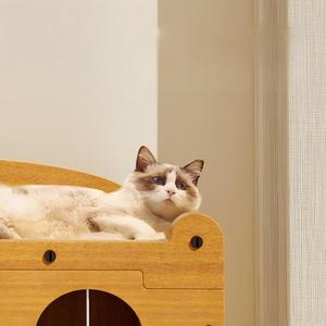 Maison-grattoir pour chat 2 en 1 en carton, résistante à l'usure et sans perte de fibres, lit-caverne multifonctionnel pour chat d'intérieur, fournitures pour animaux de compagnie - Product Image 2
