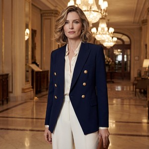 <span class=keywords><strong>Blazer</strong></span> Doppiopetto da Donna con <span class=keywords><strong>Bottoni</strong></span> Dorati, Giacca Elegante Personalizzabile OEM - Product Image 2