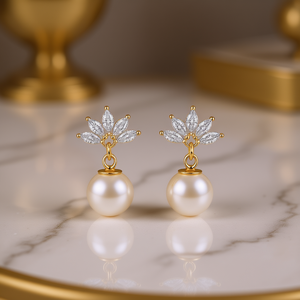 Orecchini Pendenti E3819 in Oro Bianco con Perla Coltivata Rotonda AAA, Gioielli Classici da Sposa per Donna - Product Image 2