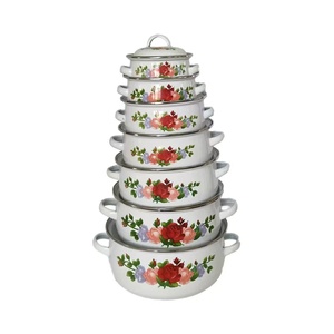 Set di 7 pezzi di pentole in casseruola con coperchio in smalto decalcomania personalizzato in acciaio al carbonio cucina a fondo a induzione in <span class=keywords><strong>granito</strong></span> di vetro - Product Image 2