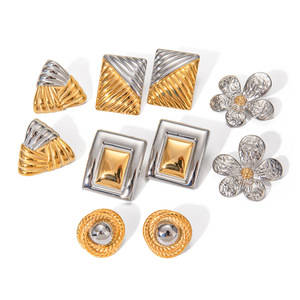 Geometric Metal <b>Stud</b> Earrings <b>Titanium</b> Steel Women's Fashion Jewelry Simple Versatile European American Style Earrings - Product Image 5