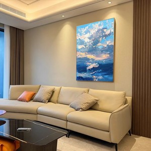 Peinture à l'huile abstraite peinte à la main encadrée Paysage marin 3D Décoration murale moderne pour salon - Product Image 2