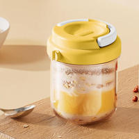 Pot en verre pour overnight oats avec couvercle et cuillère, tasse de petit-déjeuner hermétique à large ouverture, pour yaourt, milkshake, salade, céréales et smoothies