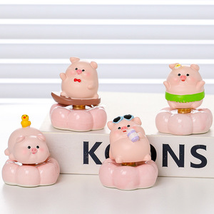 Décoration de bureau en forme de cochon de dessin animé, 4 pièces, en résine, fournitures de bureau, cadeau d'anniversaire - Product Image 1