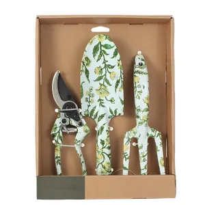 Outils de jardinage outils à main et équipement de jardin ensemble avec manche en bois de frêne et flux imprimé en alliage d'aluminium dans une boîte cadeau joli cadeau