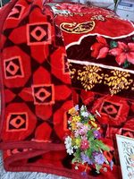 Couverture polaire Raschel 100 % polyester Kantha teinte indigo rouge clair, motif floral, pour l'hiver