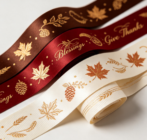Satin Hanukkah Luxury Hot-stamp Ribbon Maple Leaf <b>Pinecone</b> Wheat Blessing Print Organza Durable Decorative Tape Gift Wrapping - Product Image 6
