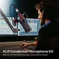 BAIFEILI Kit d'équipement de podcast professionnel portable et léger avec support de microphone en métal, suspension antichoc et carte son