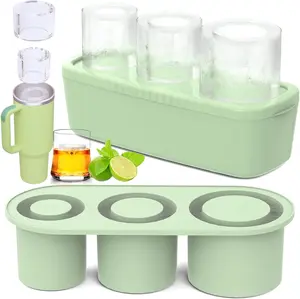 Ice Cube Tray for Tumbler 3 Pcs Silicone Hollow Cylinder Ice Mold with Lid and Bin for Freezer Ice Drink Juice Whiskey Cocktail
