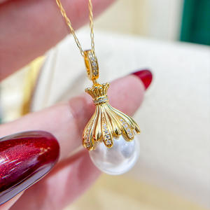 WENCHI S925 Silver Pendant Empty Holder DIY Accessories 14-16mm Round Bar Beads <b>Concealer</b> Necklace 10590 China - Product Image 1