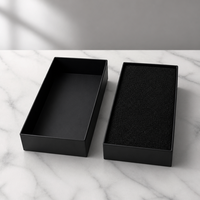 Boîte cadeau rigide noire avec insert en mousse, logo en feuille d'or, emballage en deux parties avec couvercle et base pour bijoux, électronique, cosmétiques