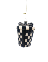 Articles de décoration créatifs pour la maison, série d'ornements de Noël : seau à champagne, canapé rétro, théière peinte à la main et boîte cadeau à carreaux