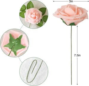 Flores Artificiales, 25/50 Piezas, Rosas Artificiales Color Rosa Pálido para Ramos de Boda, Centros de Mesa, Arreglos, Decoraciones para el Día de San Valentín - Product Image 2