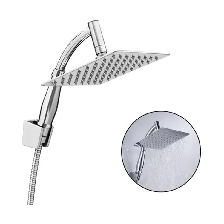 8 Inch Big Stainless Steel Pressure Water Saving Fixed Square Hand Handheld Shower Rain Head Spa Heads with Bracket and Hose Kit