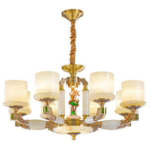 Lámpara de araña de estilo chino, de cobre y jade, con múltiples cabezales LED, para sala de estar, recibidor principal, diseño elegante, forma redonda, base para bombilla E27 - Product Image 2