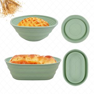 2Pcs Silicone Bread Proofing <b>Baskets</b> 10" Round & 9" Oval <b>Foldable</b> Dough Proofing Bowl Containers Sourdough Bread Baking Supplies - Product Image 1