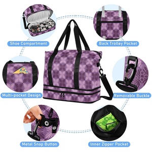 2PCS Hawaiian Purple Ulu Quilt Print Custom Weekender Overnight Bag Waterproof Nylon Large Carry on Bag Travel Tote Duffel Bag - Product Image 5