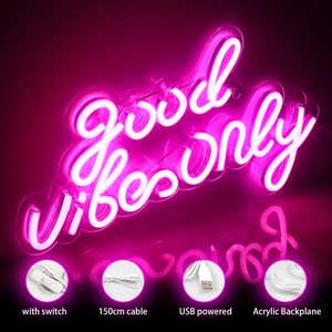 Lámpara de Pared LED con Panel Trasero Transparente, Letrero <span class=keywords><strong>GoodVibes</strong></span> Only, Luz de Neón, Lámpara de Neón, Luz Azul y Rosa - Product Image 2