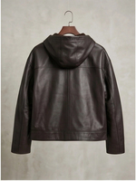 Veste en cuir d'agneau 100% véritable pour femme, manteau court à capuche avec cordon de serrage