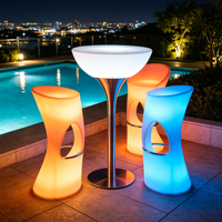 LED Leuchtender Hoher Cocktailtisch RGB Aufladbarer Bartisch Wasserdichter Leuchtender Stehtisch für Nachtclub Poolpartys Hotel