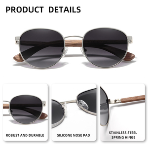 Gafas de Sol Redondas de Madera de Nogal Hechas a Mano HOPE WOOD 2025, Gafas de Sol Steampunk Polarizadas para Hombre y Mujer 5519 - Product Image 6
