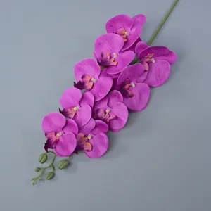 Venda quente Artificial 9 Cabeças De Látex Phalaenopsis Único Ramo Profundo Roxo Longo Stem Borboleta Orquídeas Para Decorações De Casa