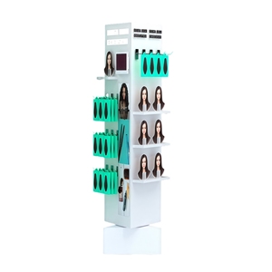 Multi-Function Combined Wig Display <b>Stand</b> Metal 4 Sided Rotating Rack with Shelves Hooks & Wheels for Hair Extensions - Product Image 6