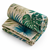 Serviette de plage personnalisée en microfibre recyclée, anti-sable, motif feuilles tropicales cationiques