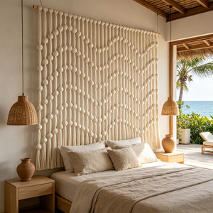 <span class=keywords><strong>Tenda</strong></span> Divisoria Boho in Tessuto con Grandi Nappe Annodate a Mano, <span class=keywords><strong>Macramè</strong></span> per Decorazione di Hotel, Ristoranti, Ville e Patii - Product Image 4