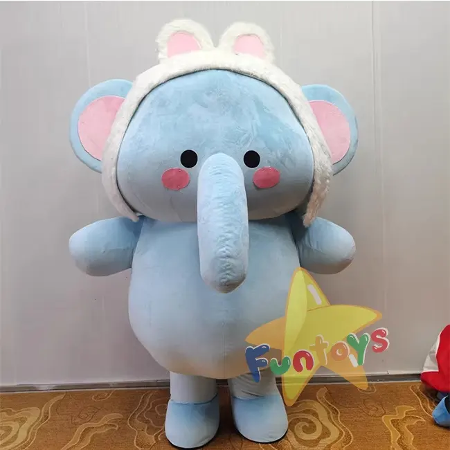 Funtoys venda quente bonito luz azul elefante inflável mascote traje humano andando traje publicidade terno
