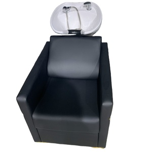 Silla <span class=keywords><strong>de</strong></span> champú <span class=keywords><strong>de</strong></span> salón <span class=keywords><strong>de</strong></span> diseño moderno con cuencos <span class=keywords><strong>de</strong></span> Metal dorado <span class=keywords><strong>de</strong></span> cuero negro, lavabo <span class=keywords><strong>de</strong></span> cerámica para peluquerías, venta al por mayor, nuevo problema - Product Image 1