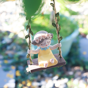 Decorazioni da Parete in Resina Roogo Art Deco, Ornamenti Impermeabili a Forma di <span class=keywords><strong>Bambina</strong></span> su <span class=keywords><strong>Altalena</strong></span>, Decorazioni Kawaii per Giardino e Casa - Product Image 1