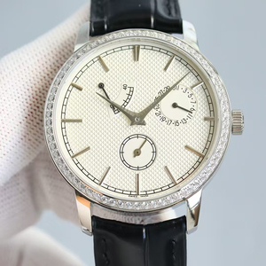 Reloj con Bisel de Diamantes, Caja Plateada, Resistente al Agua, Mecánico, con Reserva de Marcha y Fecha, Nuevo 2026, Reloj de Vestir de Lujo para Caballero, Correa de Cuero - Product Image 1