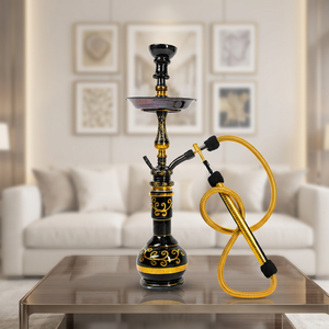 Ensemble de chicha de luxe de haute qualité Mini Komethera en laiton égyptien doré avec vase en verre et tige en cuivre - Product Image 6