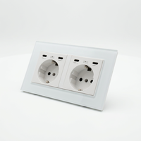 Prise murale double Schuko EU en verre trempé avec double port USB Type C+C