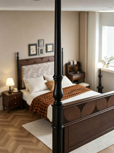 Traditional Upholstered Wooden <b>Bed</b> Frame <b>Queen</b> <b>Size</b> Mahogany Fabric Soft <b>Bed</b> with Panel Headboard - Product Image 3