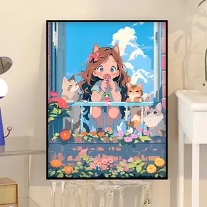 Doğrudan fabrika iyi fiyat Diy resimleri özel tuval sayısına göre 16x20 inç boya çiçek karikatür kız
