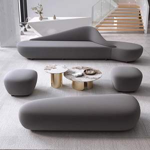 Juego de Sofás para Hotel, Gris Naranja, Cuero PU, Chaise Longue, Espuma de Alta Densidad, para Sala de Estar Comercial - Product Image 2