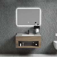 Miroir LED mural personnalisé, lavabo en pierre, table de toilette en PVC, meuble-lavabo pour hôtel et appartement