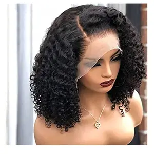 Kinky curly bob lace frontal wig transparent HD 180%density blunt hair cuts virgin human hair wig