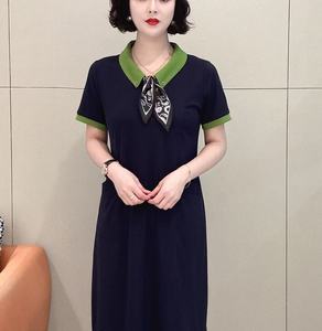 Màu Xanh Lá Cây <span class=keywords><strong>Midi</strong></span> Cho Phụ Nữ Thời Trang Giản Dị Tương Phản Cổ Áo Khăn Túi Ngắn Tay Áo Tất Cả Các Ngày Văn Phòng Mặc Đầu Gối Dài Mùa Hè - Product Image 3