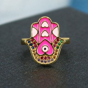 Popular Chic Rainbow Enameled <strong>Evil</strong> <strong>Eyes</strong> Hamsa Hand CZ Micro Pave Finger <strong>Rings</strong> for Women - Product Image 3