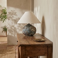 Lampe de table en céramique avec abat-jour en tissu et motif dessiné à la main, objets décoratifs pour le salon