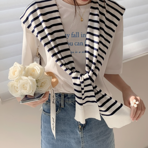 Cardigan a righe finto 1 pezzo scialle da donna - Product Image 1