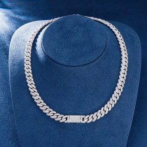 Collier chaîne cubaine en argent Gallerley personnalisé Hip Hop serti de diamants, moissanite VVS certifiée GRA, S925, 10 mm, couleur D - Product Image 1