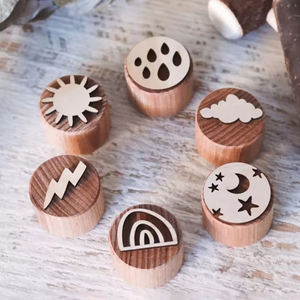 Waldorf Outil de pâte à modeler en bois à motifs en relief Jouets en pâte à modeler Jouets sensoriels <span class=keywords><strong>Montessori</strong></span> Tampon de pâte à modeler en bois - Product Image 2