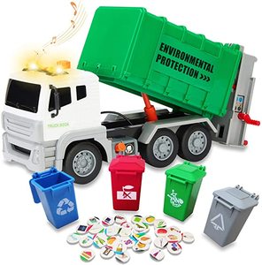 <span class=keywords><strong>Camion</strong></span> della <span class=keywords><strong>Spazzatura</strong></span> <span class=keywords><strong>Giocattolo</strong></span> con 4 Contenitori Posteriori, <span class=keywords><strong>Camion</strong></span> Ribaltabile <span class=keywords><strong>Giocattolo</strong></span>, Veicoli da Gioco - Product Image 1