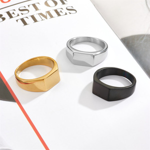 Rettangolo faccia minimalista gioielli di moda 18K placcato oro anello con sigillo per gli uomini donne stile classico senza tempo elegante Look - Product Image 1